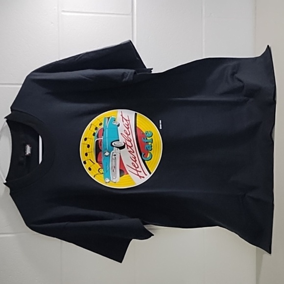 Vintage Graphic Black Heartbeat Cafe Tee Shirt 90's New Condition - Picture 8 of 8
